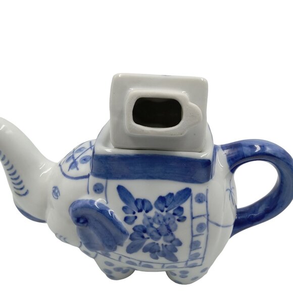 Elephant Teapot Blue & White Decorative Ceramic Decor Not for Food or Drink - Picture 12 of 12
